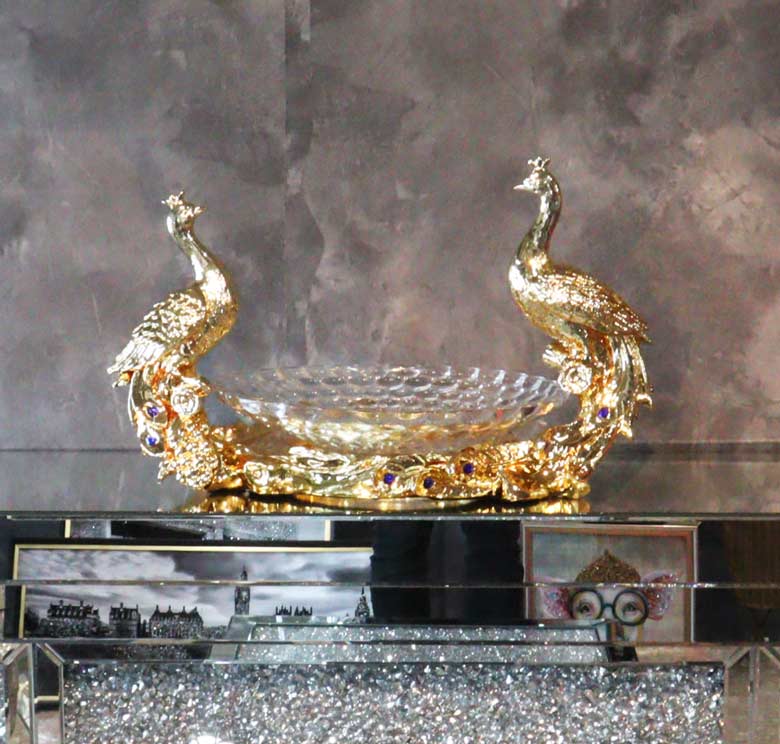 コンポート クジャク オブジェ 置物 ゴールド 風水 金運 縁起物 – 輸入