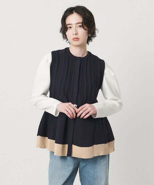 セール】 ケーブル ペプラム ノースリーブ ニット ベスト