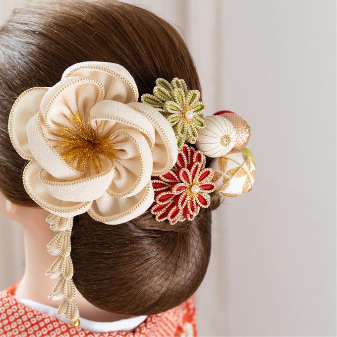 成人式 つまみ細工 大きなお花 髪飾り 白 赤 緑 振袖 結婚式