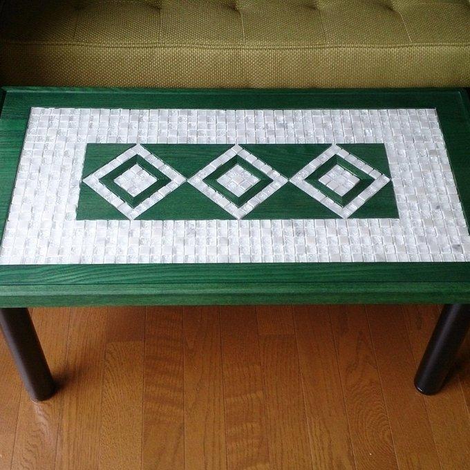 私のおしゃれな緑の木目とモザイクタイルのテーブル - 184VOGUE'S