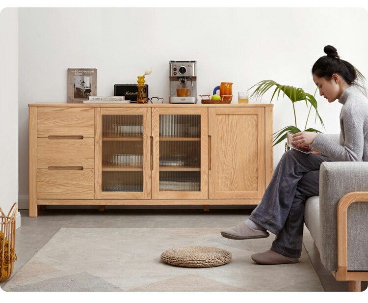 楽天市場】キャビネット キッチンボード 食器棚 オーク材 天然木