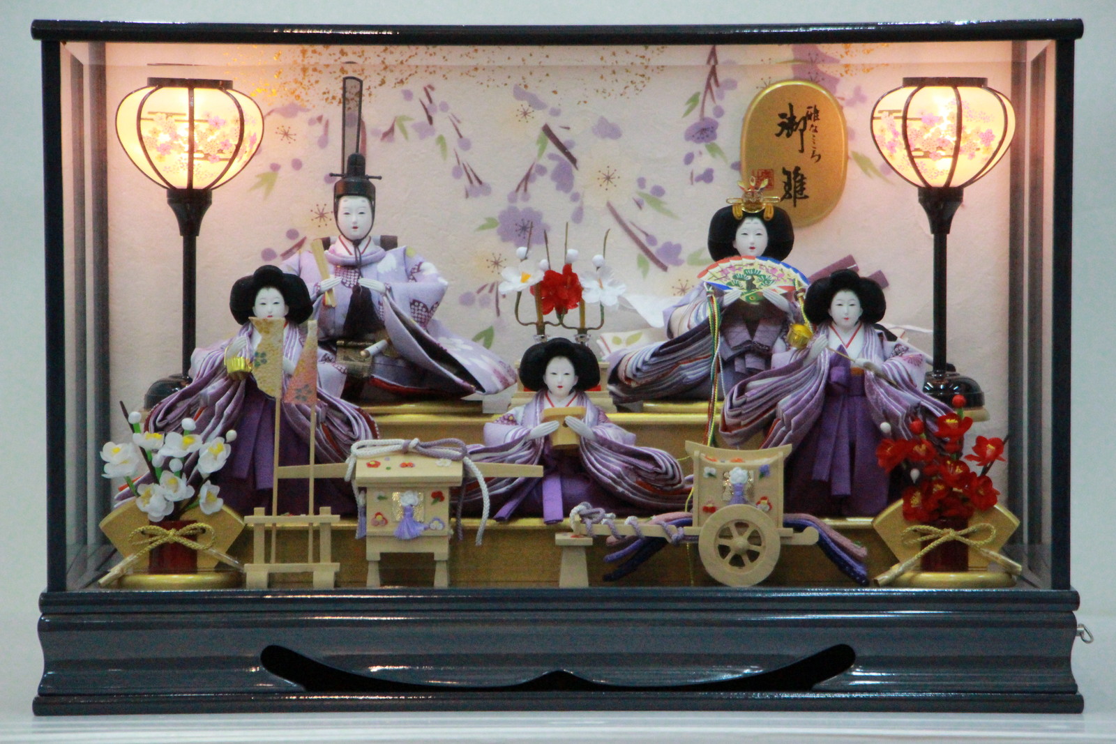 雅なこころ 御雛ガラスケース雛飾り 五人【雛人形ケース飾り