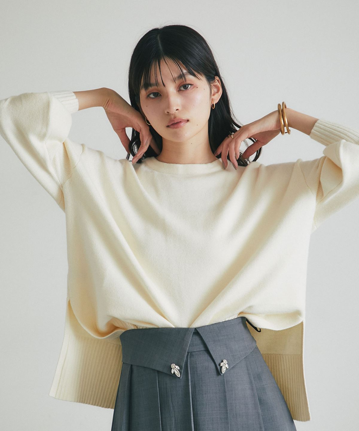 前後2WAYシアバターオーバーサイズニットプルオーバー