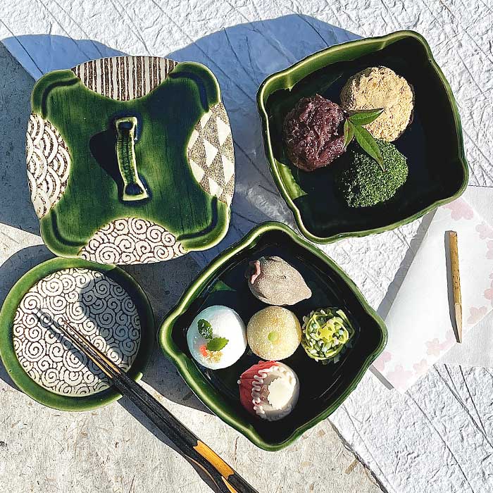 楽天市場】【萌えみどり】織部段重 (大) 容器のみ 4寸 5寸 日本製 国産