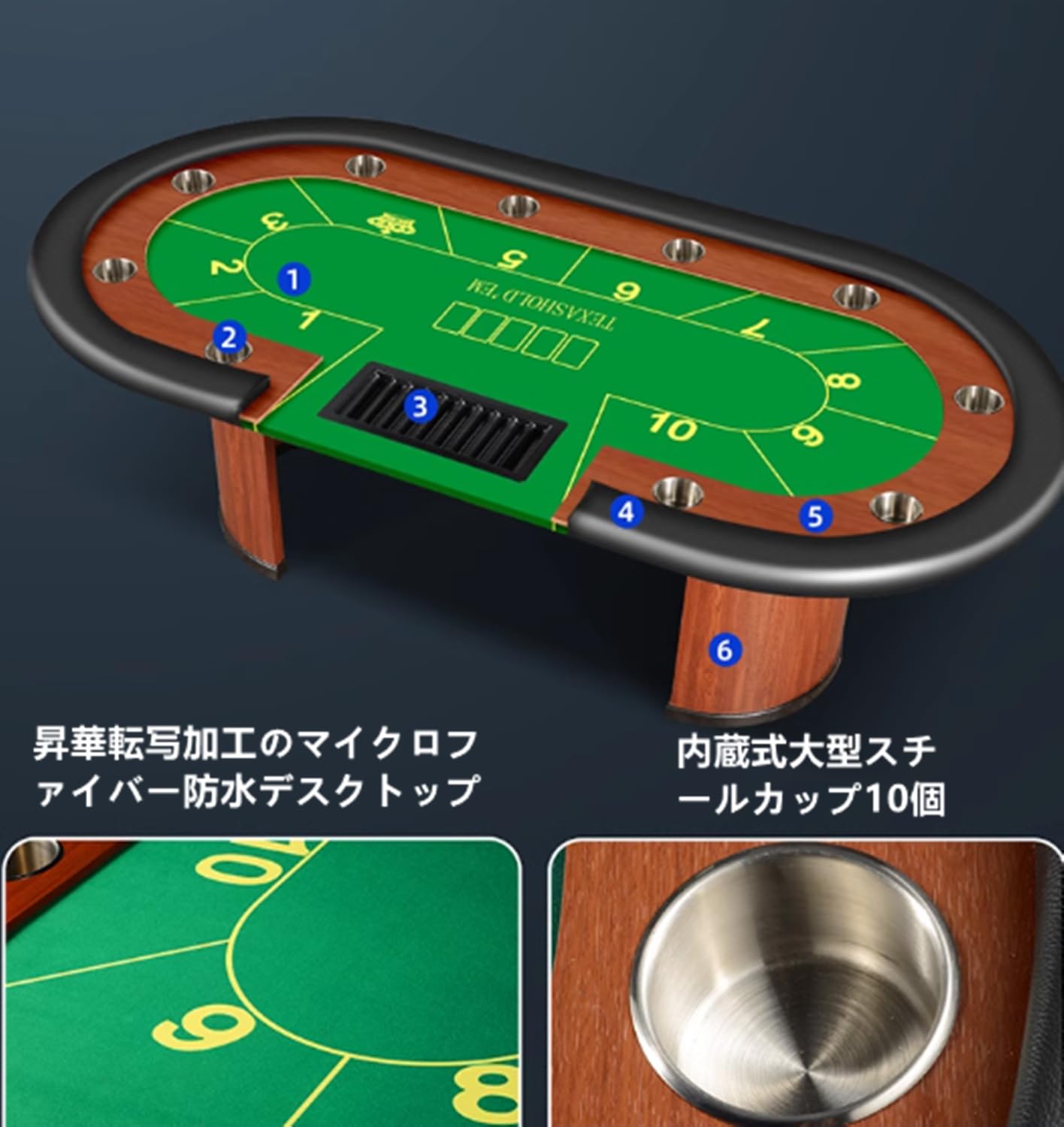 楽天市場】ポーカーテーブル トップ カップホルダー付き カジノ