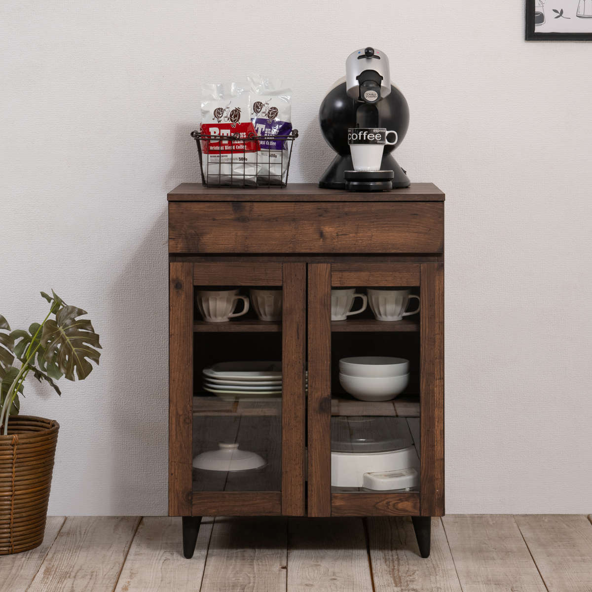 楽天市場】キッチンカウンター 幅60cm ガラス扉 ミニカップボード