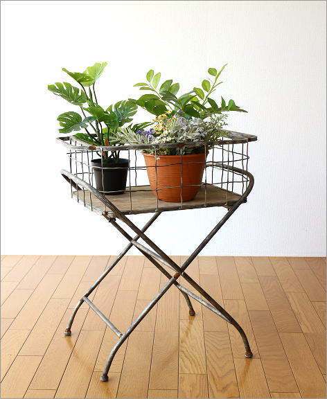 楽天市場】フラワースタンド アイアン 木製 花台 アンティーク