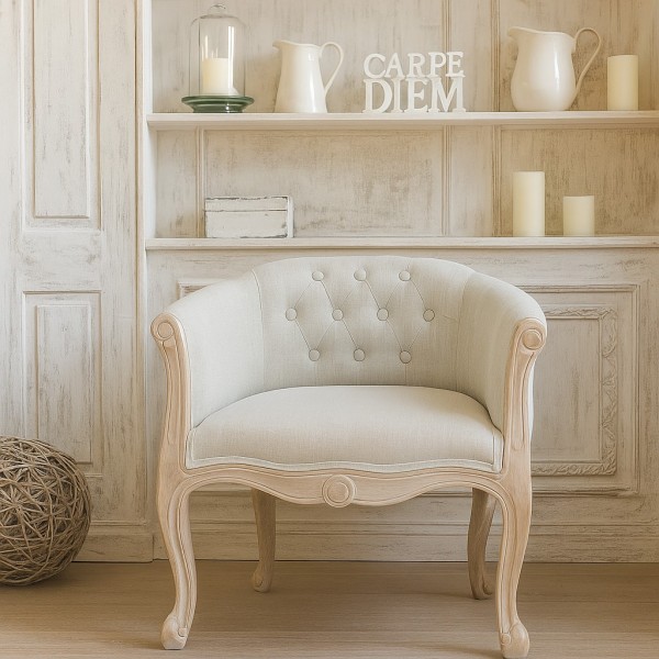アームチェア 一人掛けチェア アームソファ ベージュ リネン 椅子 木製