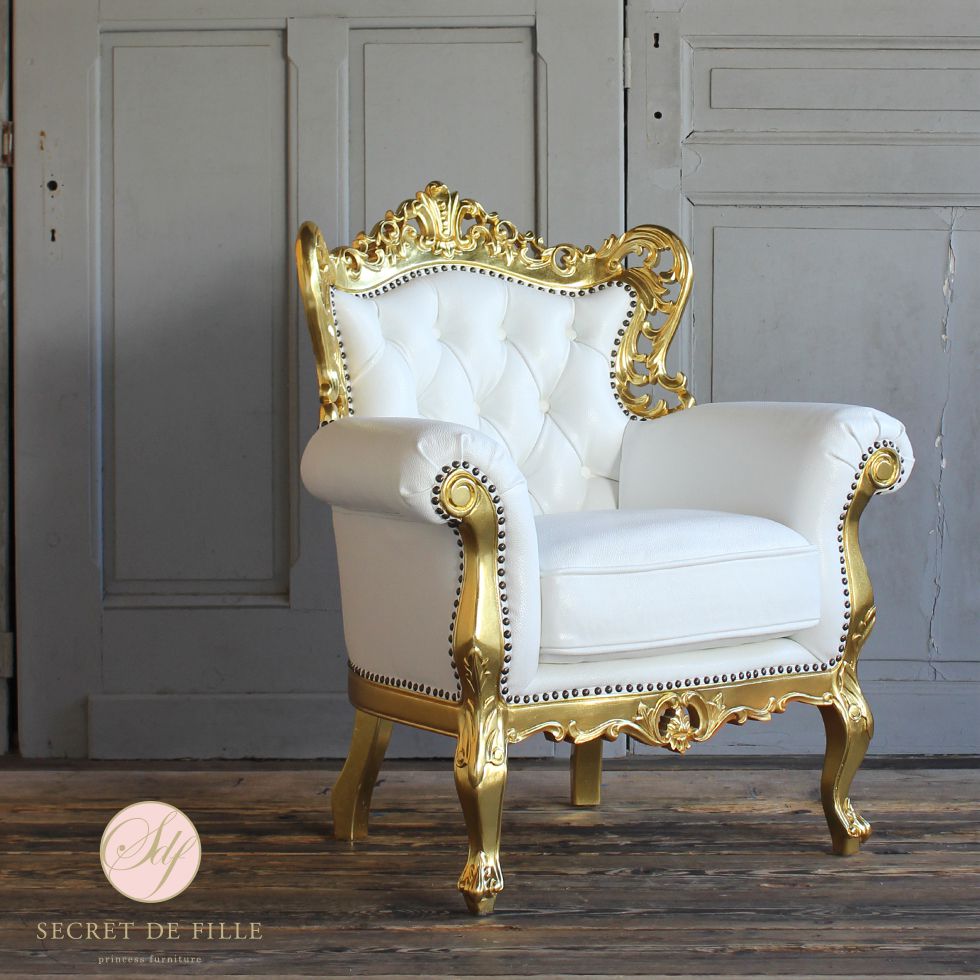 シンフォニーソファ 1人掛け ゴールドフレーム×ホワイトレザー(本革