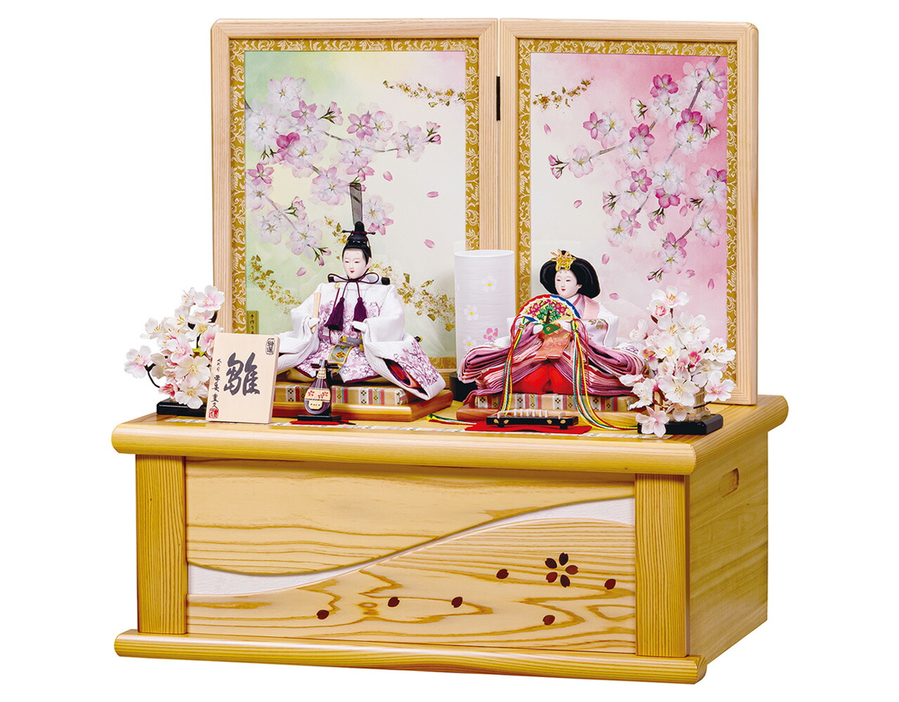 雛人形 コンパクト収納飾りセット【P84205】 金箔と桜の押花が満開