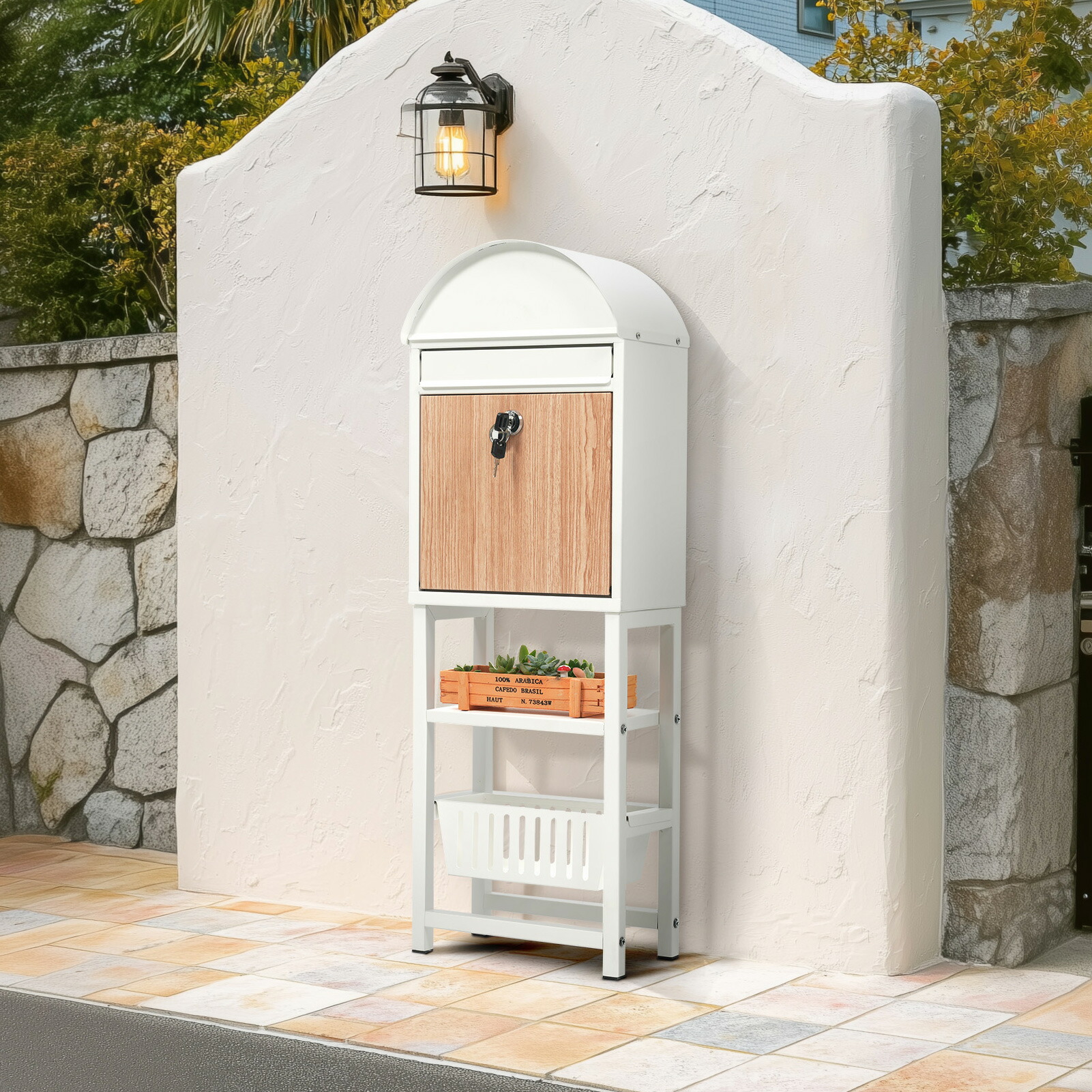 楽天市場】おしゃれ！宅配ボックス スタンド かご付きポスト鍵付き メ