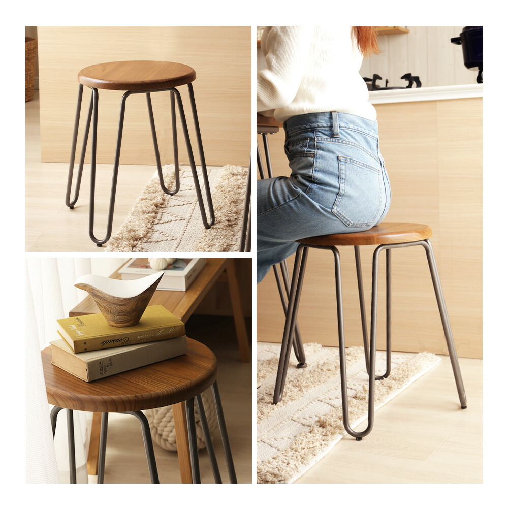 楽天市場】1290スツール 完成品 ヴィンテージ 木製 無垢材 エルム材