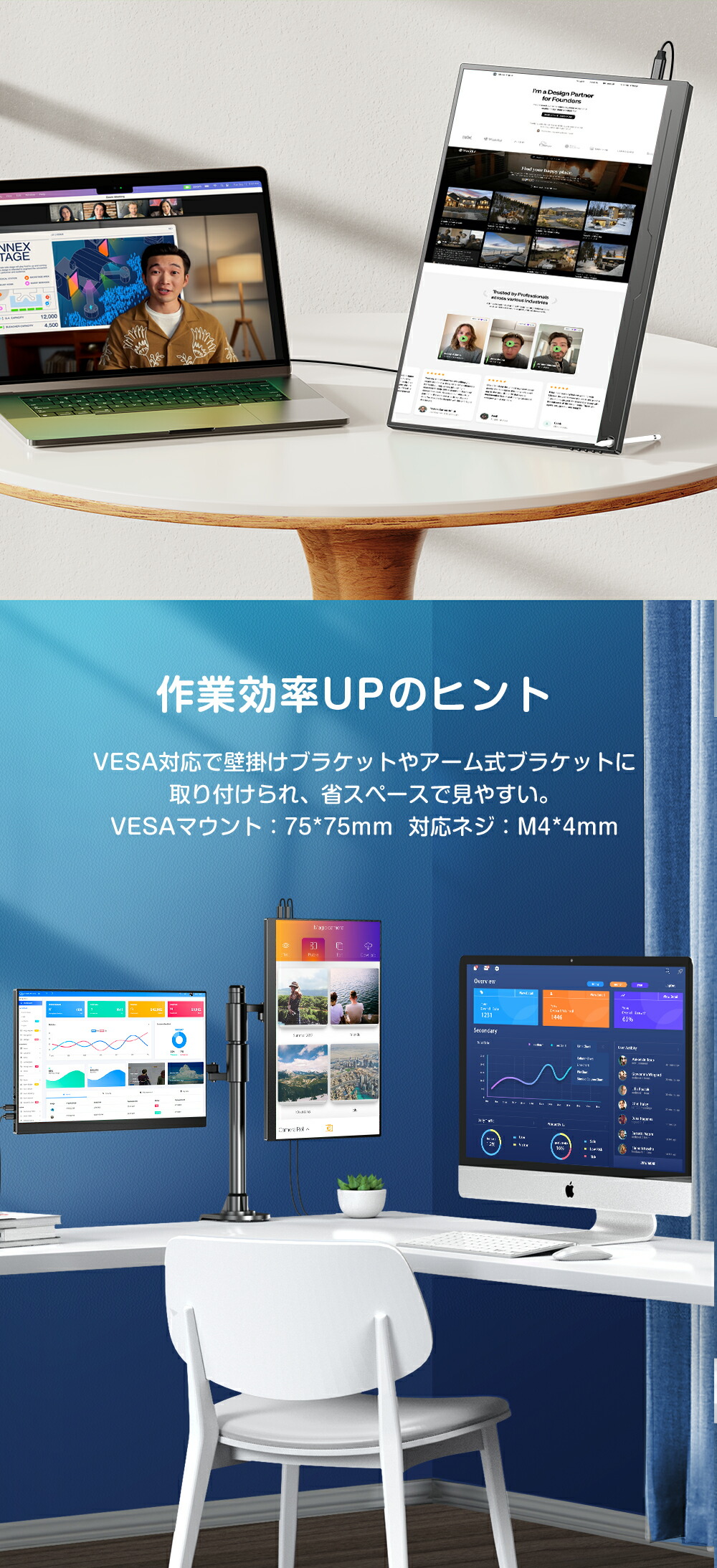 楽天市場】【2K&10.7億色】モバイルモニター 2K 100%sRGB 16インチ