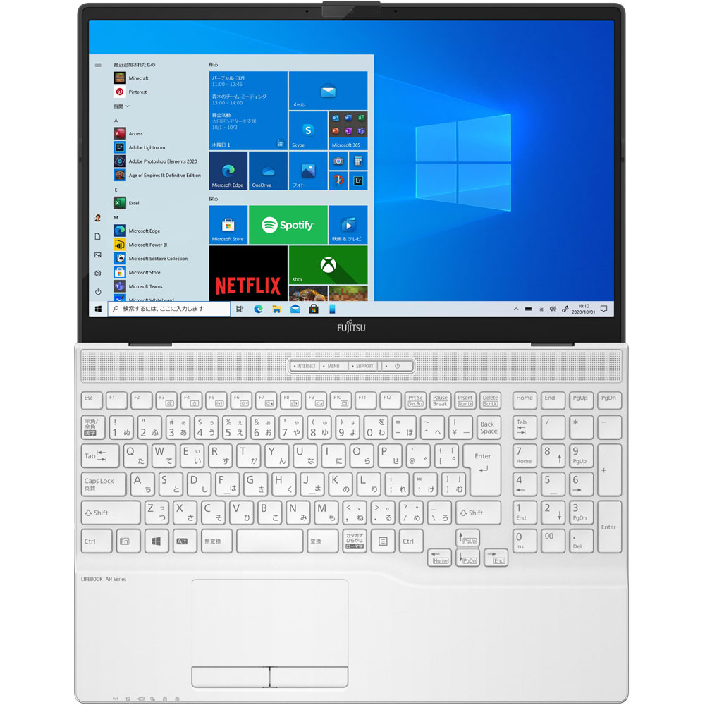 ノートパソコン LIFEBOOKAH50/E3 プレミアムホワイト FMVA50E3W ［15.6