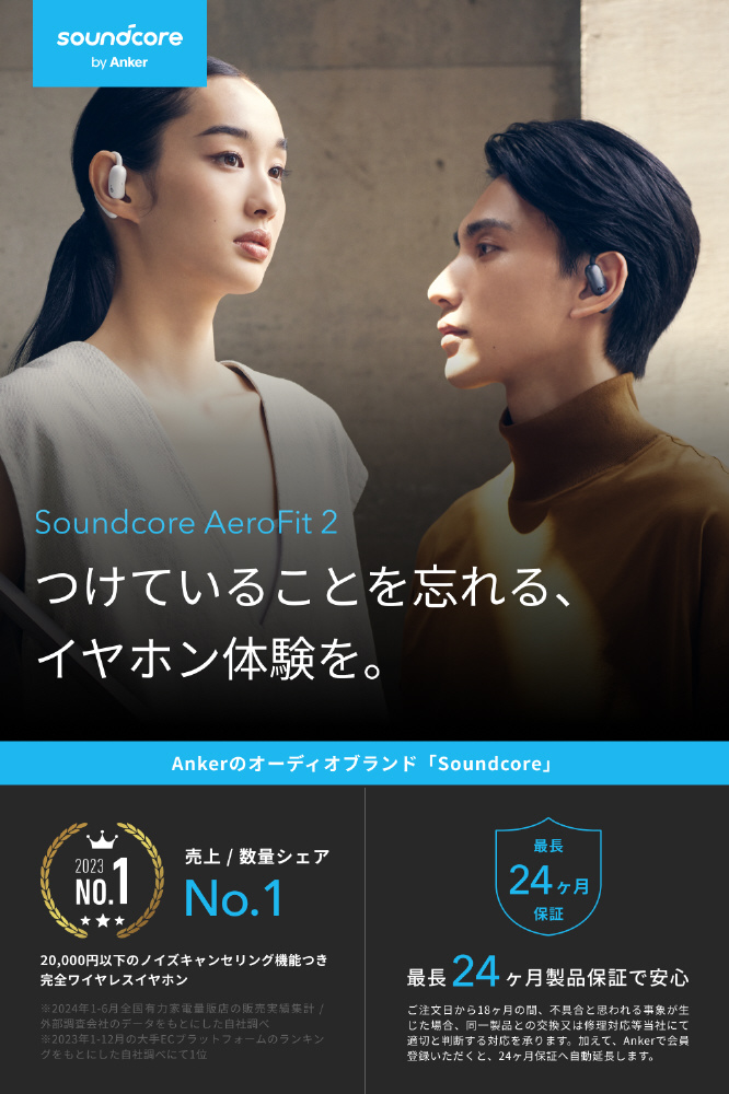 完全ワイヤレスイヤホン Anker Soundcore AeroFit 2 シルバーグリーン