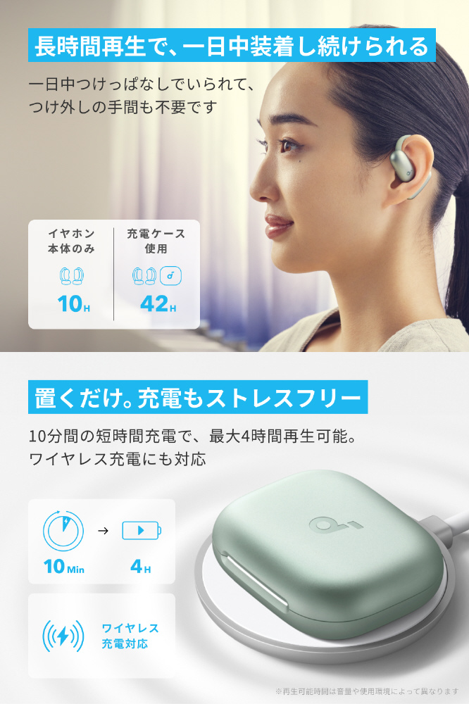 完全ワイヤレスイヤホン Anker Soundcore AeroFit 2 シルバーグリーン