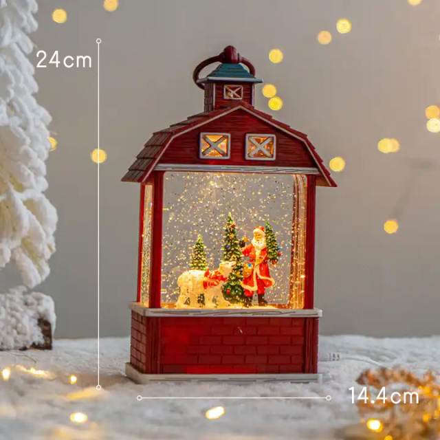 スノーイングバーンランタン クリスマス置物 電子オルゴール