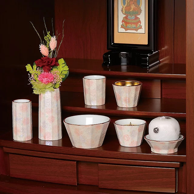 有田焼 仏具 陶器 叶夢 桜花 7点セット