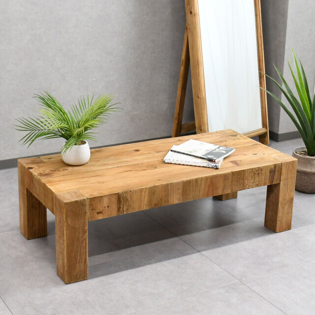 北欧ナチュラルスタイル古木リサイクルパイン117cm幅ローテーブル