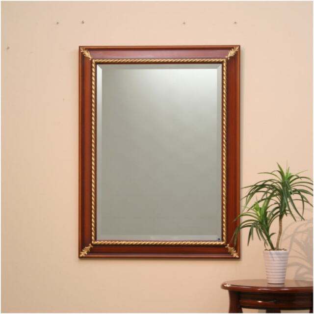 イタリア直輸入 アンティークブラウン仕上げ 84cm×64cm ウォールミラー