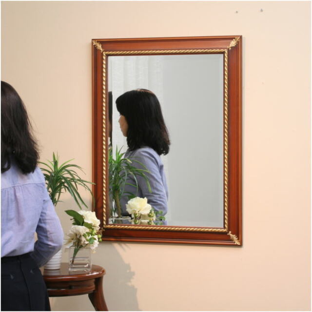 イタリア直輸入 アンティークブラウン仕上げ 84cm×64cm ウォールミラー