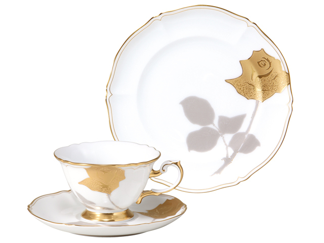 技法シリーズ「金蝕バラ」 カップ＆ソーサー・21cmケーキ皿セット