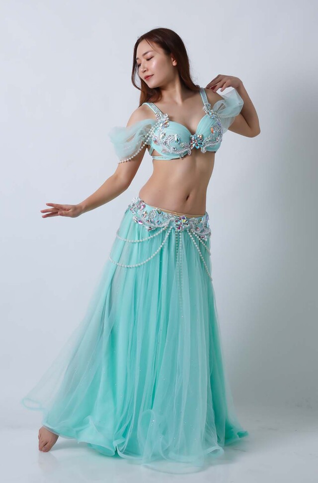 ベリーダンス衣装オリエンタルコスチューム(エメラルドグリーン)【送料