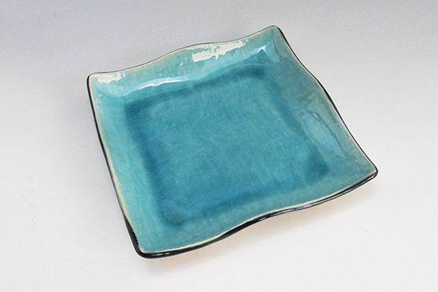 スカイブルー正角皿（大）