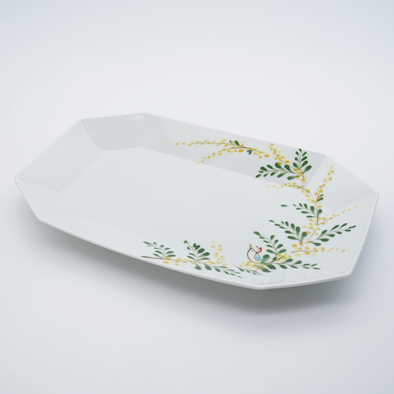 ミモザとうさぎ／八角長皿(大)｜空萌工房(そらもえこうぼう)｜田口紀美子