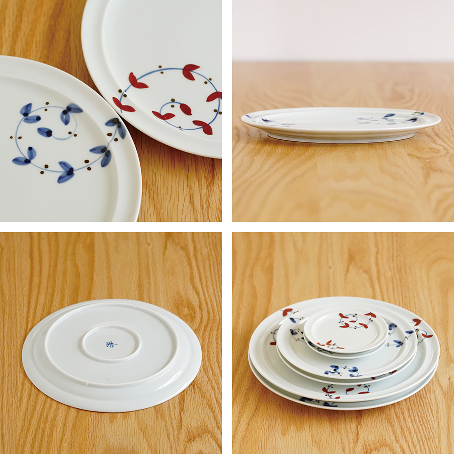 有田焼 皓洋窯 「サビ唐草リーフ7寸リムプレート（青・赤）」 大人の