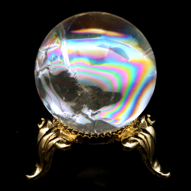 アイリスクォーツ 丸玉 水晶 虹入り AA 天然 直径約28mm 台座付き
