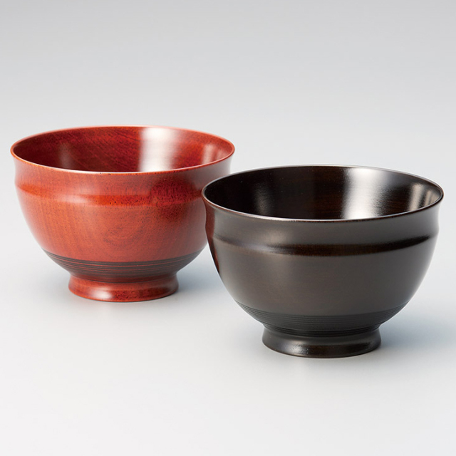 さくら材・夫婦汁椀 摺漆赤・摺漆黒 2客セット 漆塗り・木製【製造中止