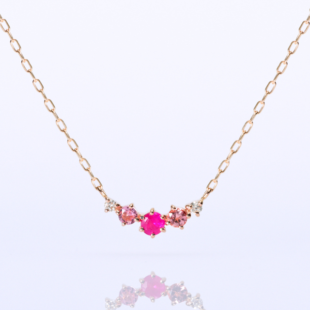 ネックレス K10ピンクゴールド ルビー ピンクトルマリン ダイヤモンド