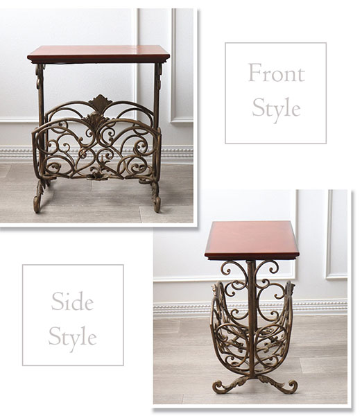 アイアン製 アンティーク調 マガジンラックテーブル 収納付き おしゃれ