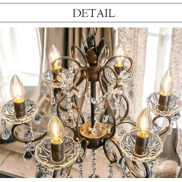 LED対応】ガラス製 シャンデリア 6灯(エラ) 【送料無料】｜Y-KAGU(輸入