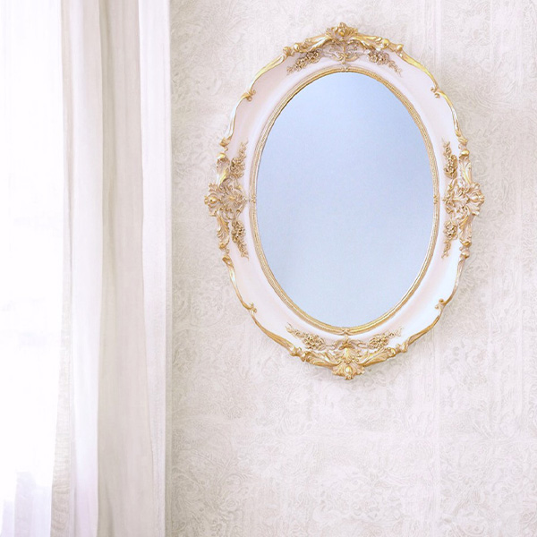 ロココデコ オーバルウォールミラー 壁掛け鏡（ホワイト）｜Y-KAGU