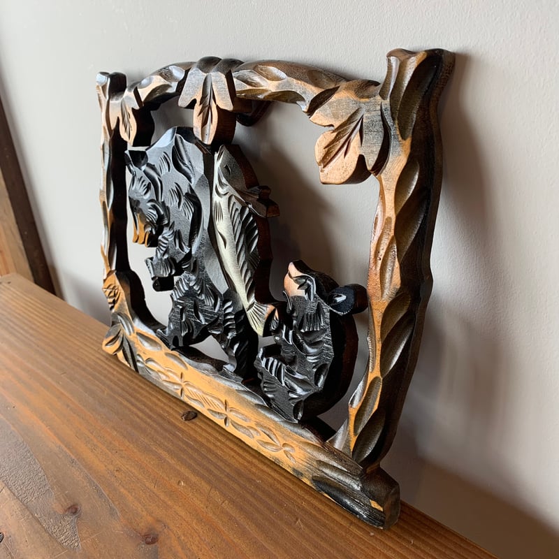 木彫り熊 壁掛け親子熊 1968年6月24日 北海道 JAPAN FOLKART VINTAG