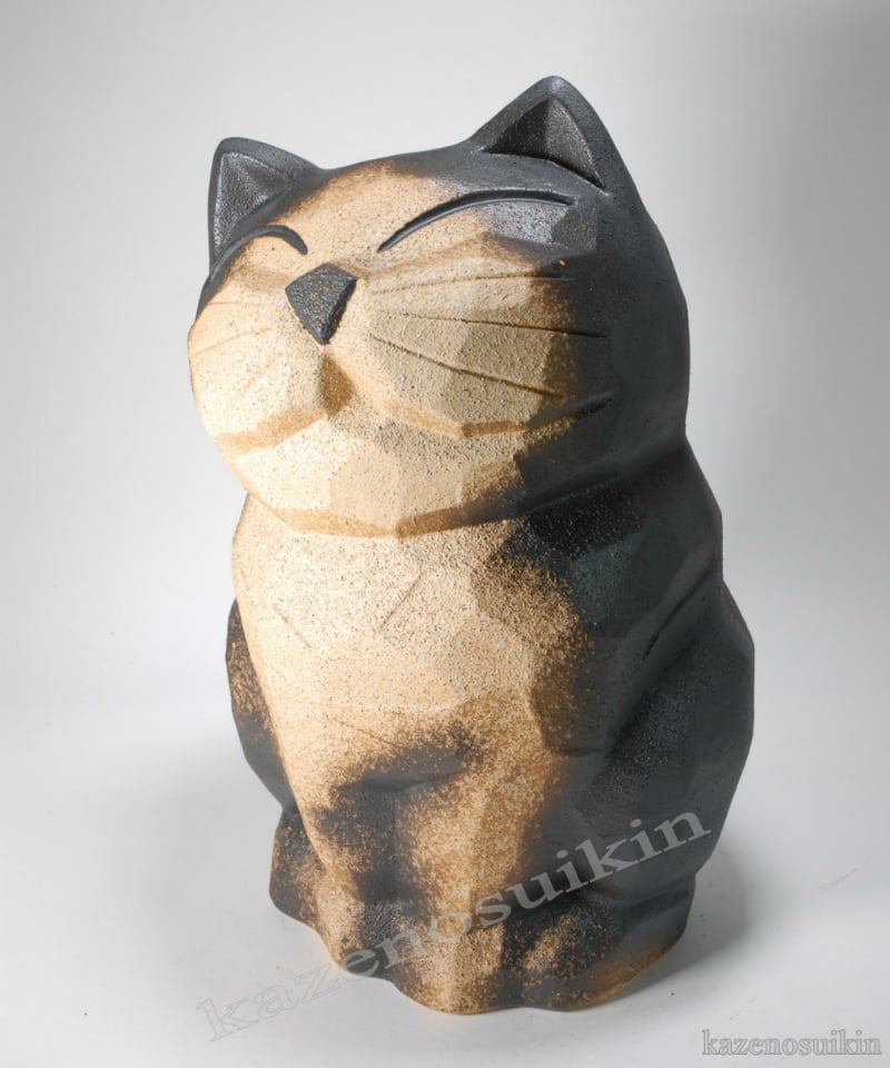 陶器傘立て 丸窓ねこ傘立 四角型 信楽焼 ネコ傘立て 丸伊製陶 2-2935