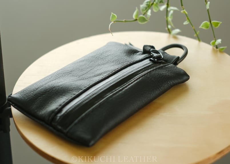 WATERPROOF LEATHER》ジップポーチ ブラック | KIKUCHI LEATHER