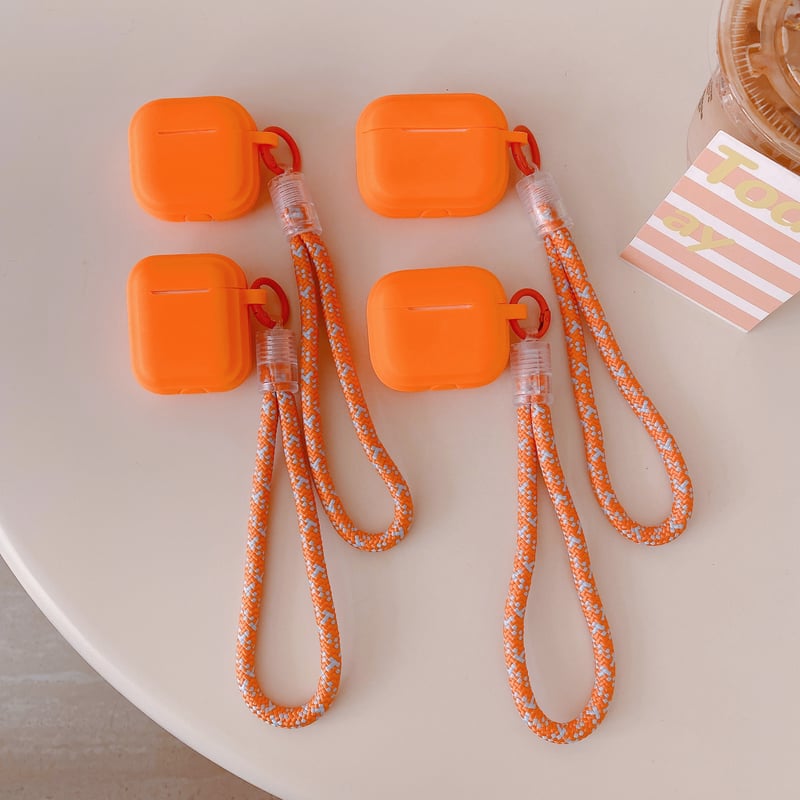 オレンジ AirpodsPro3/4ケース ストラップ付 Airpods3/Pro2ケース