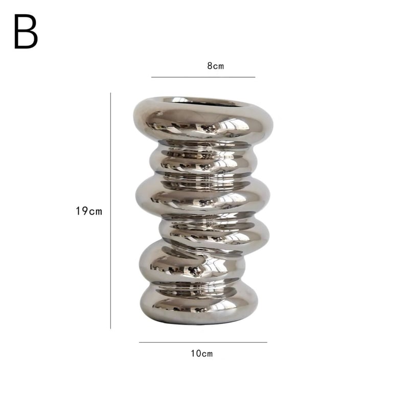 シルバーカラー セラミック フラワーベース 全2種 花瓶 | 70PARK