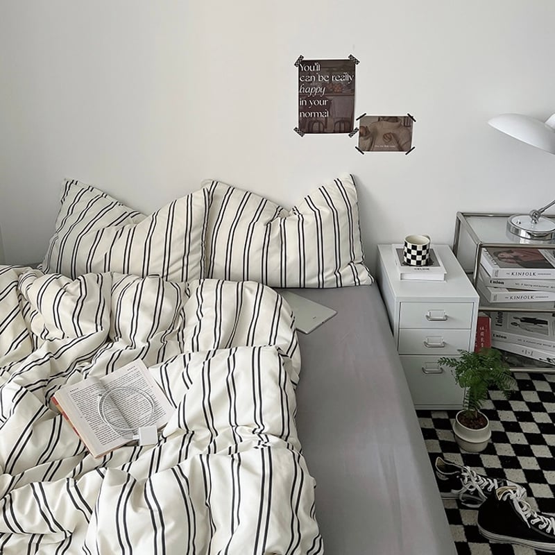 グレー ダブル ストライプ 布団カバーセット 全2種 ベッドカバー | 70PARK