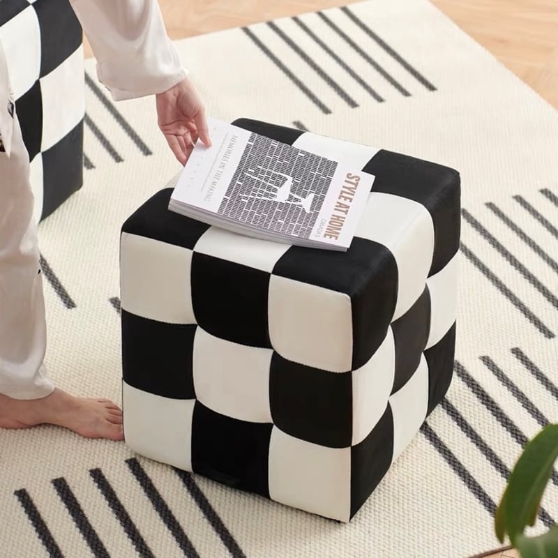 キューブ型 チェッカー柄 スツール 全3色 オットマン 市松模様 | 70PARK