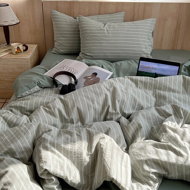 カラー マルチストライプ コットン 布団カバーセット 全3色 ベッド