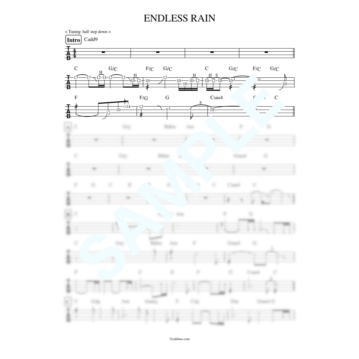 ENDLESS RAIN / X JAPAN【ベース・タブ譜】 | Bass Score