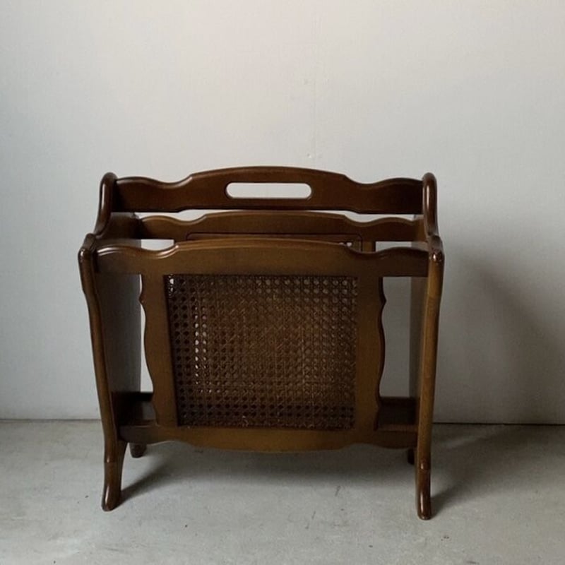 カリモク家具 オールド カリモク マガジンラック 木製ブナ材無垢＋籐