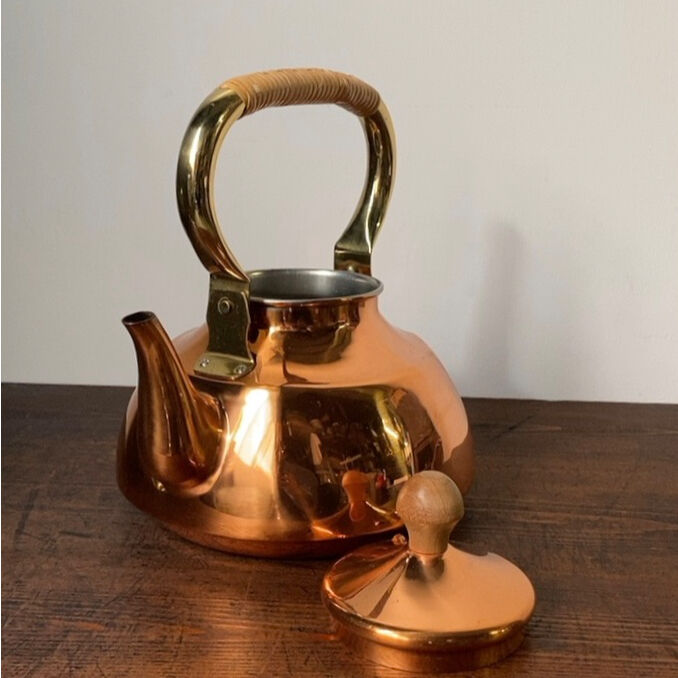 morico モリコ 森井金属製 籐巻き持ち手の銅ケトル 2L 木の摘み グッド