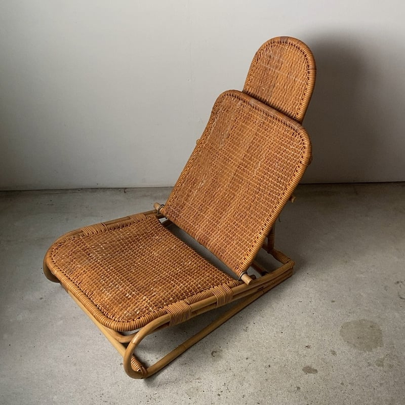1960年代製 ヴィンテージ ラタンローチェア 籐編み 座椅子 2段階調