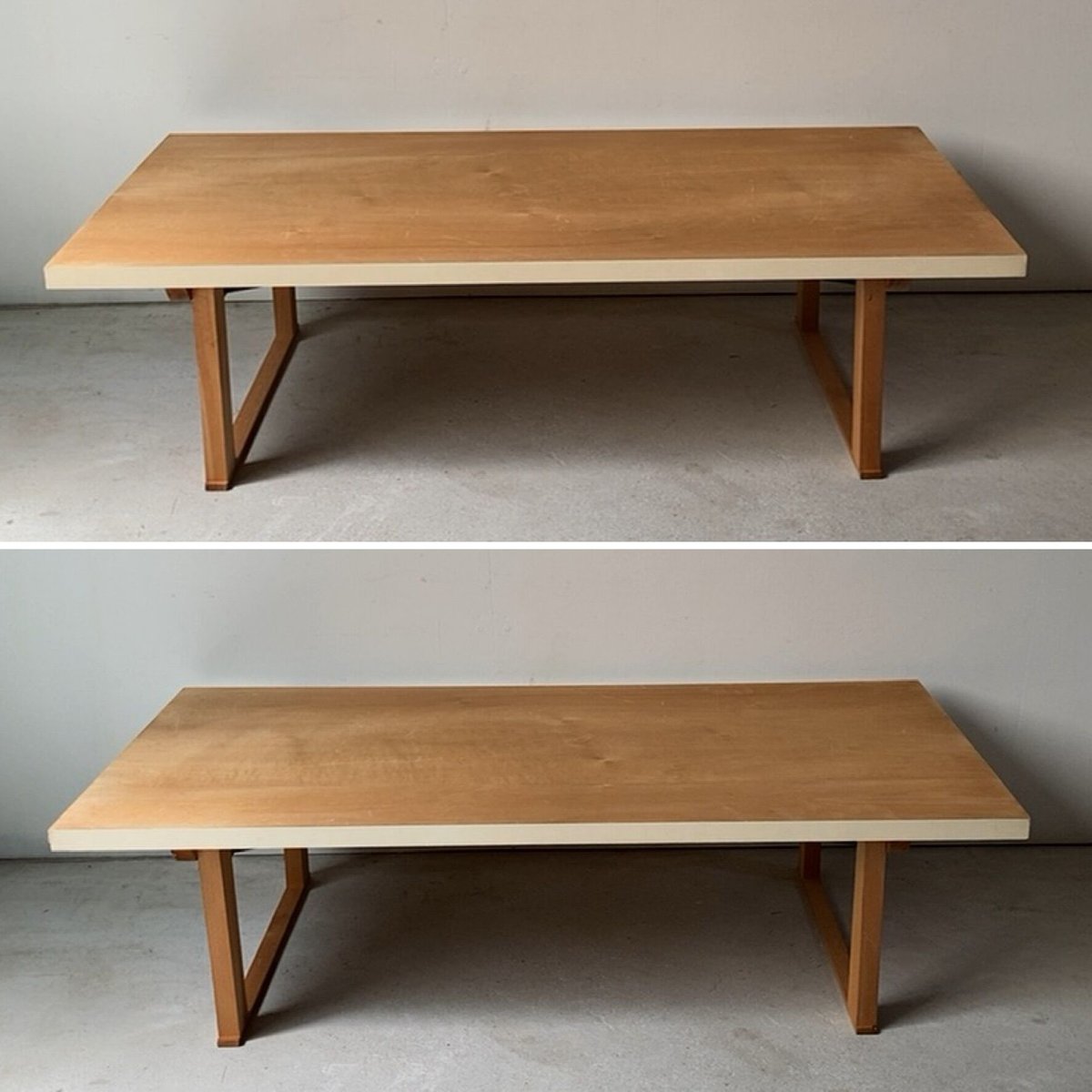 昭和の折り畳み木製裁縫机 2台セット ナチュラルな素地に簡素な鉄の