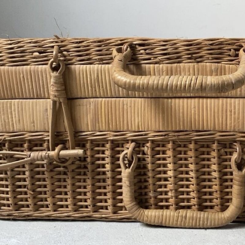 ヴィンテージ ラタントランク46cm ピクニックバスケット 籐編みのかご
